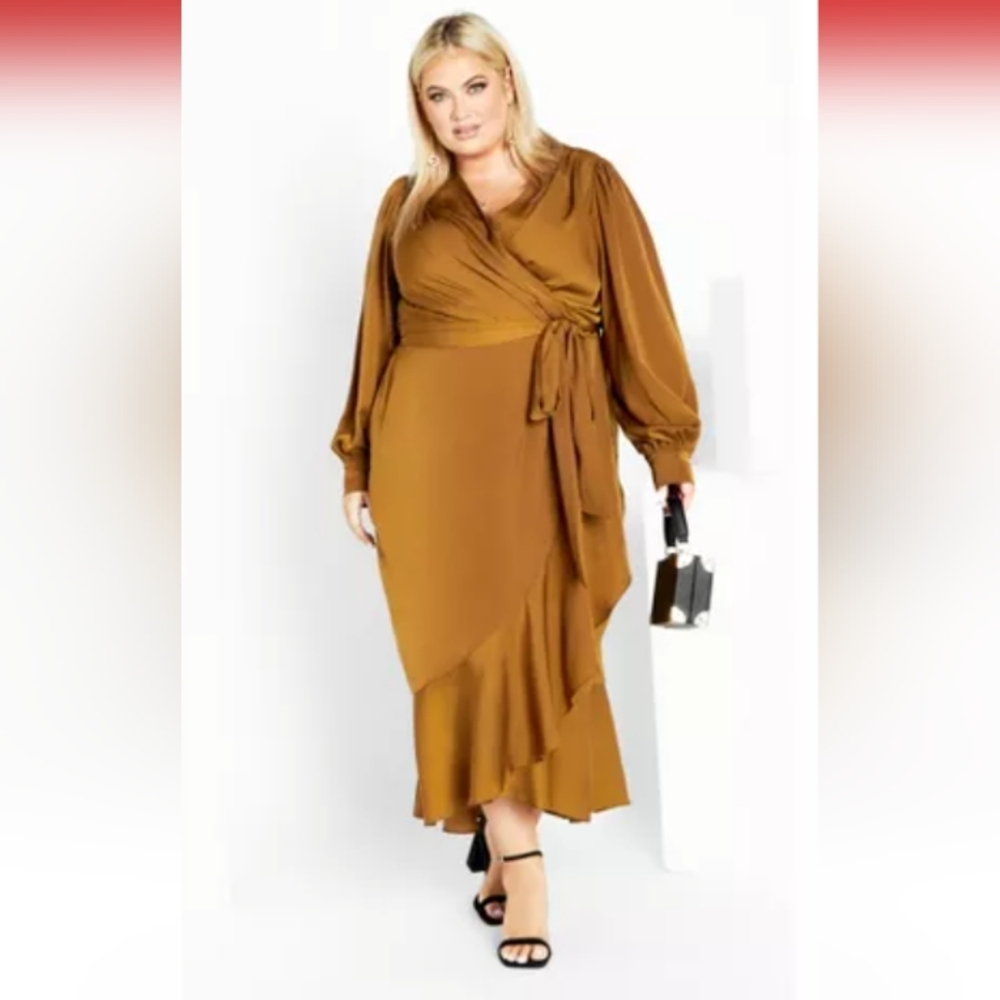 Nordstrom City Chic Plus size Ophelia Long Sleeve Faux Wrap Maxi Dress -XXL(24)